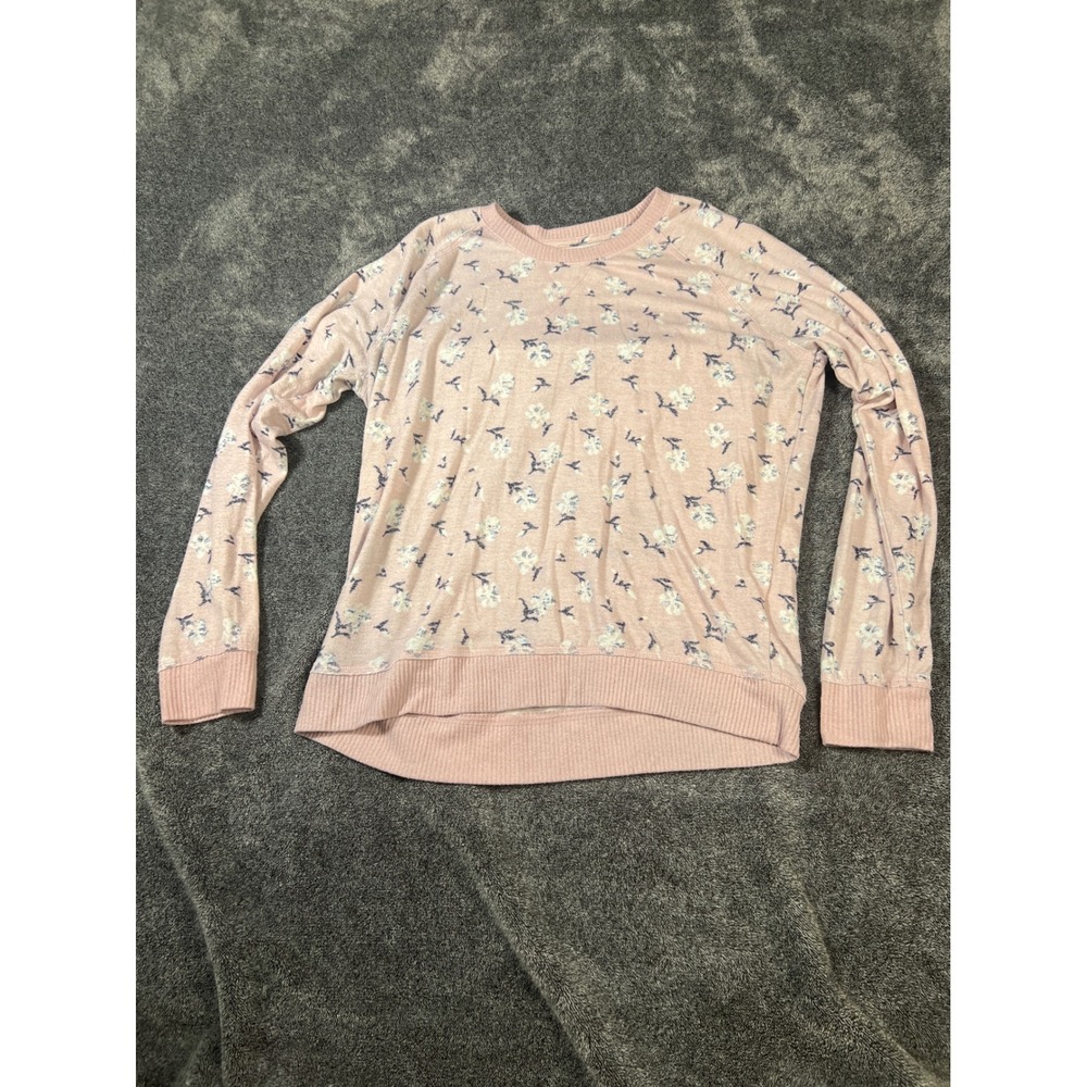 Lucky Brand Pink Floral Long Sleeve Crewneck Pullover Top Womens Medium